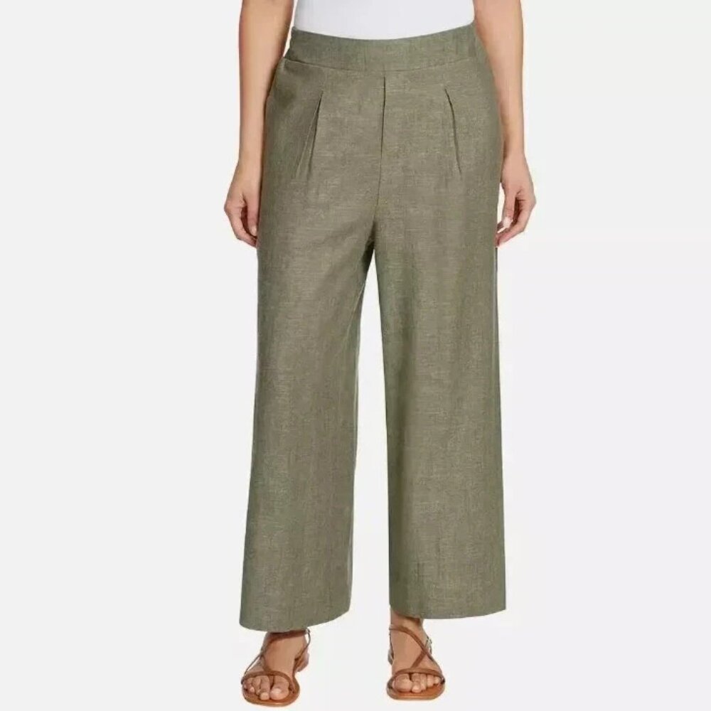 Ella Moss Women's Plus Size 2X Green Wide Leg Linen Blend Crop Pants NWT